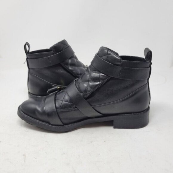 Zara | Quilted Leather Moto Buckle Ankle Boots Black - Picture 9 of 11
